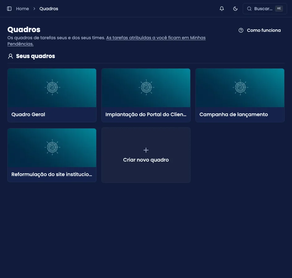 Lista de quadros da empresa, com quadros pessoais e de grupo