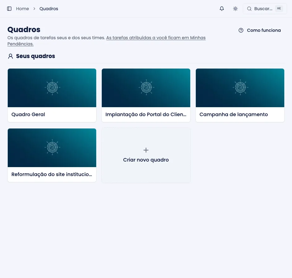 Lista de quadros da empresa, com quadros pessoais e de grupo